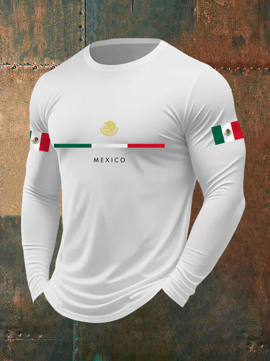 Men's Mexican Flag Print Casual Long Sleeve T-Shirt