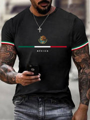 Men's Mexican Flag Print Mexican Independence Day Casual Tee