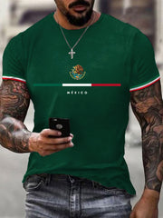Men's Mexican Flag Print Mexican Independence Day Casual Tee