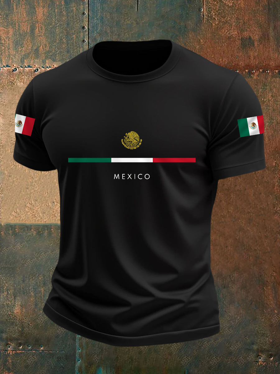 Men's Mexican Flag Print Casual Tee