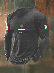 Men's Mexican Flag Print Casual Long Sleeve T-Shirt
