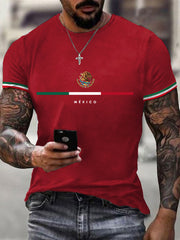 Men's Mexican Flag Print Mexican Independence Day Casual Tee