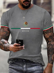 Men's Mexican Flag Print Mexican Independence Day Casual Tee
