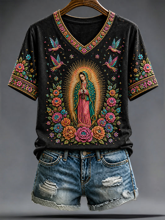 Women's Mexico Assumption of Mary Art Printed T-shirt