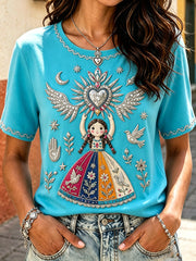 Women's Mexico Lele Doll Otomí Art Printed T-shirt