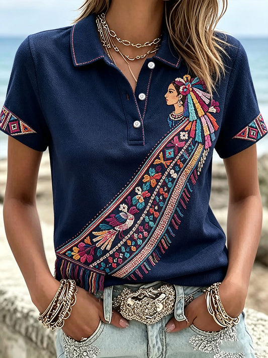 Women's Mexico Lele Doll Otomí Art Printed Casual Tops