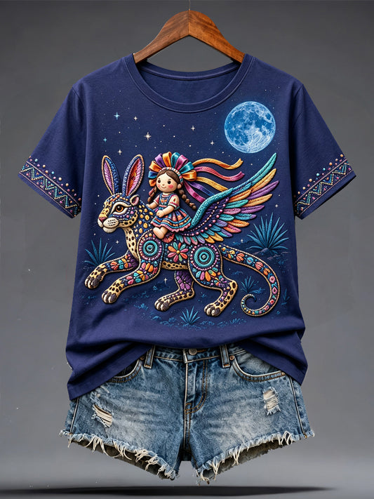 Women's Mexico Lele Doll Otomí Art Printed T-shirt