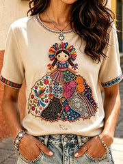 Women's Mexico Lele Doll Otomí Art Printed T-shirt