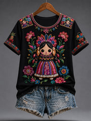 Women's Mexico Lele Doll Art Printed T-shirt