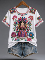 Women's Mexico Lele Doll Art Printed T-shirt