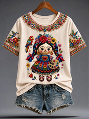 Women's Mexico Lele Doll Art Printed T-shirt