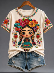 Women's Mexico Lele Doll Art Printed T-shirt