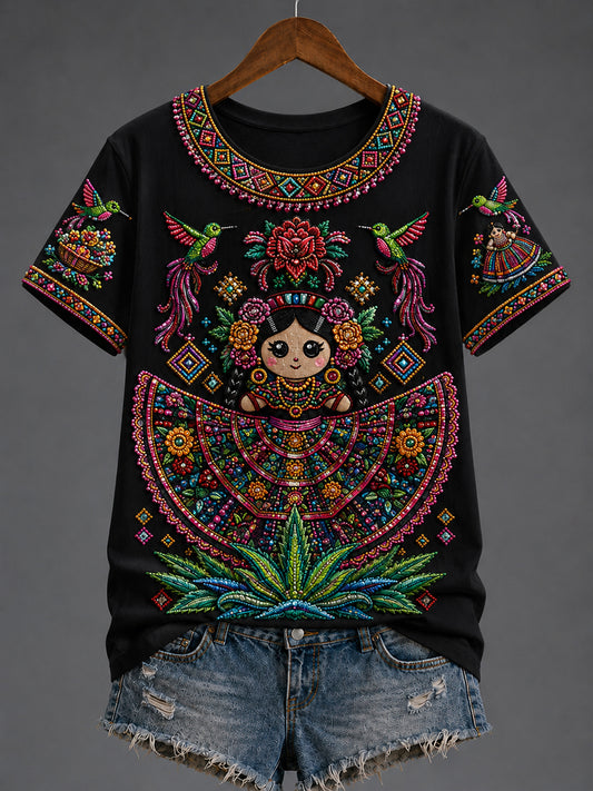 Women's Mexico Lele Doll Art Printed T-shirt