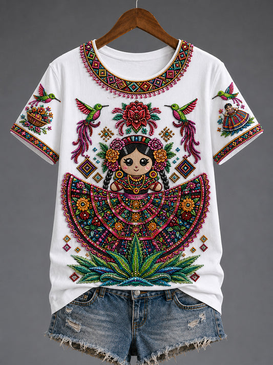 Women's Mexico Lele Doll Art Printed T-shirt