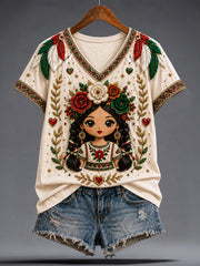 Women's Mexico Lele Doll Art Printed T-shirt
