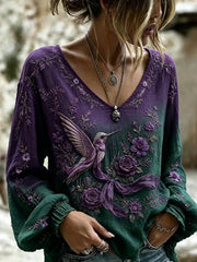 Women's Floral Hummingbird Art Alzheimer's Awareness T-shirt