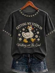 Women's Christian Goose Getting My Steps In Walking With The Lord Short Sleeve T-shirt
