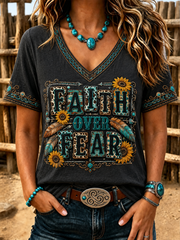 Women's Western-style faith Printed short-sleeved T-shirt