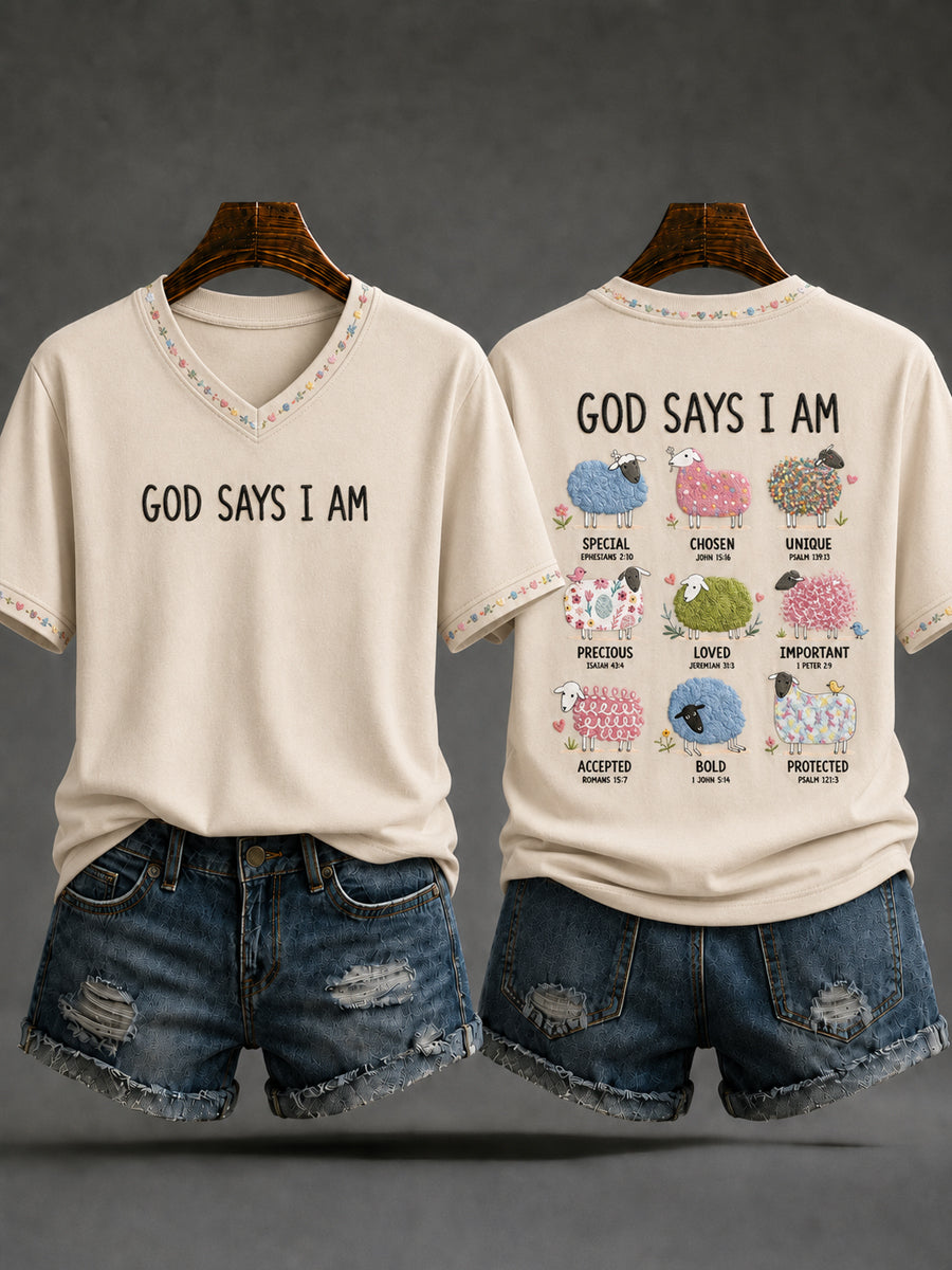Women's Christian God Says I Am V-neck Short Sleeve T-shirt