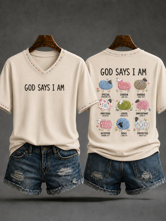 Women's Christian God Says I Am V-neck Short Sleeve T-shirt