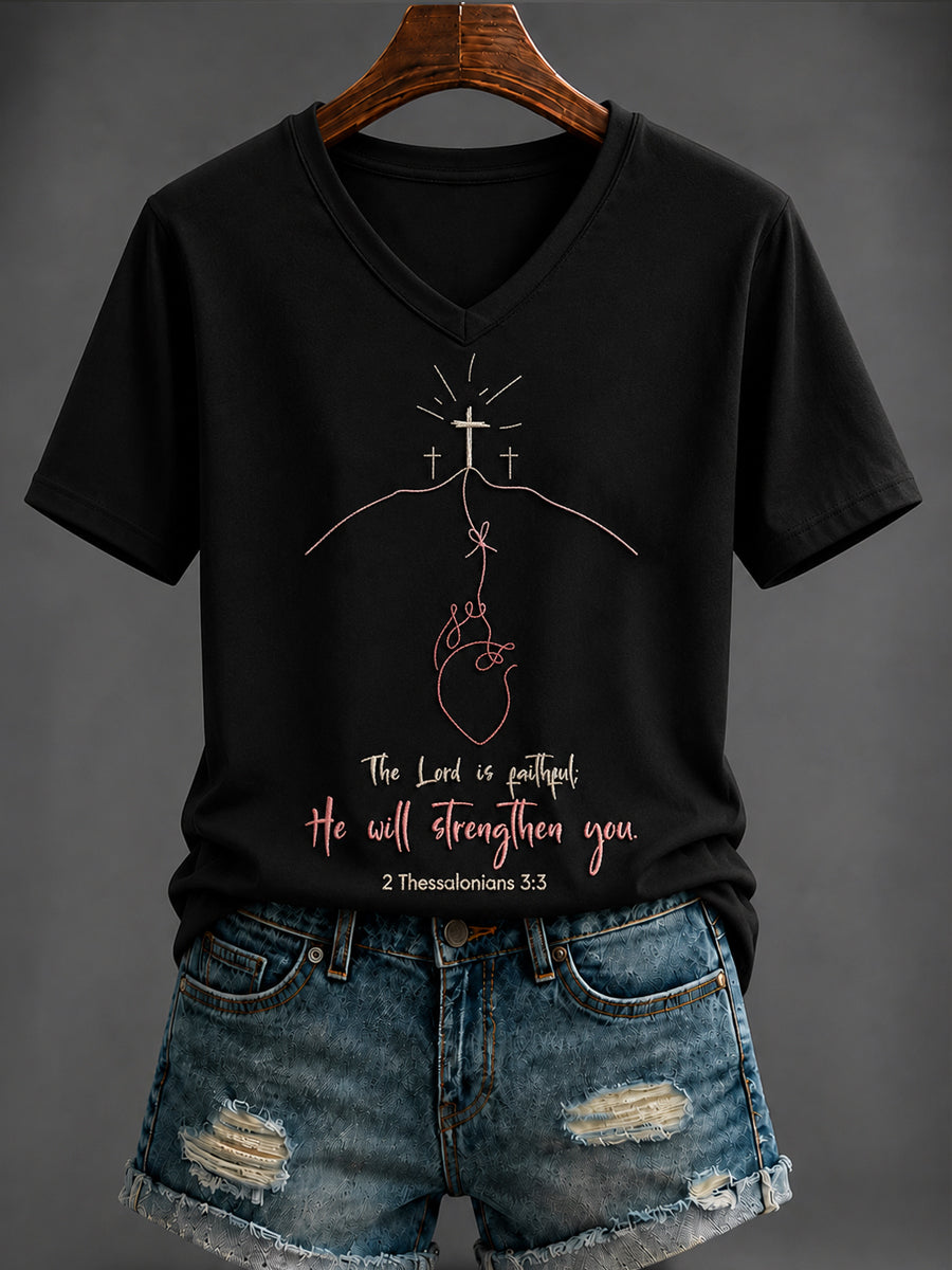 Women's Faith Printed V-neck T-shirt