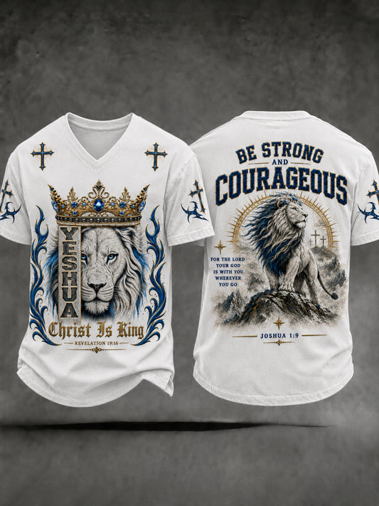 Men's Christian Christ Is King  Cross V-neck T-shirt