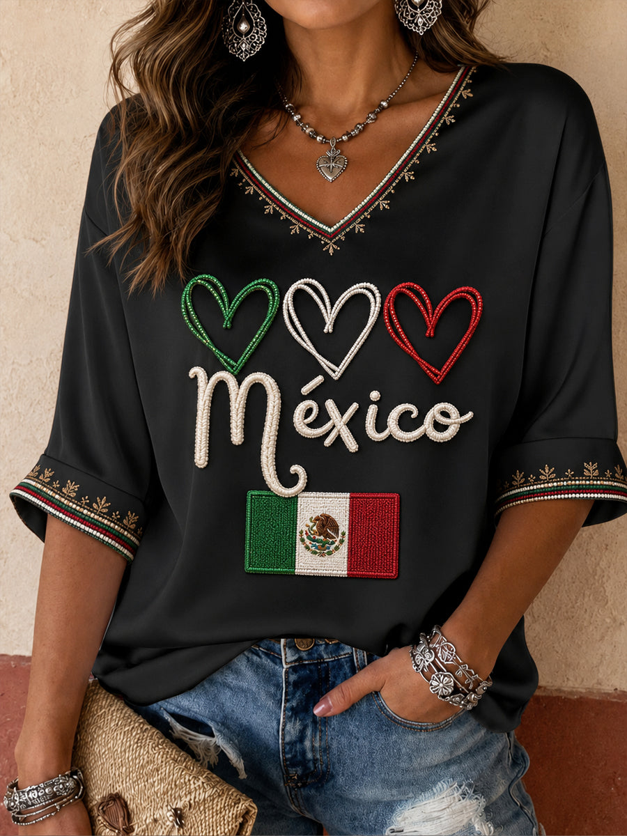 Women's Mexico Independence Day Art Printed T-Shirt