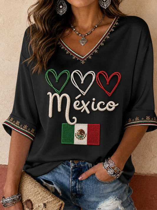 Women's Mexico Independence Day Art Printed T-Shirt