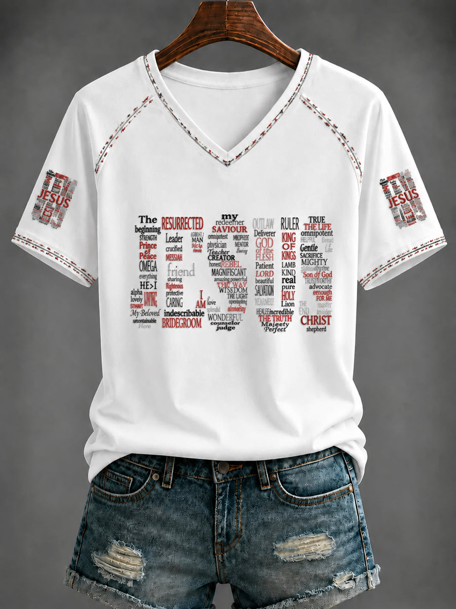 Women's JESUS Printed V-neck T-shirt
