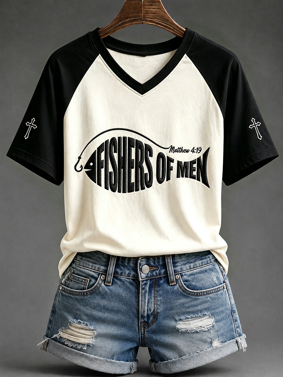 Women's Fishers of Men Faith Print V-neck Short-sleeved T-shirt