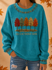 Women's Fall Is My Favorite Color Ribbed Round-Neck Sweatshirt