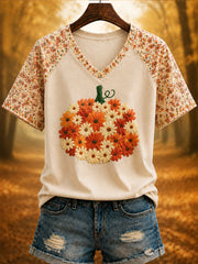 Women's Autumn Printed V-neck T-shirt