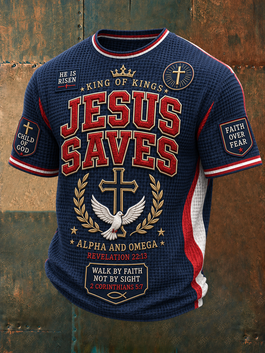Men's Christian JESUS SAVES Cross Waffle Short Sleeve Tee