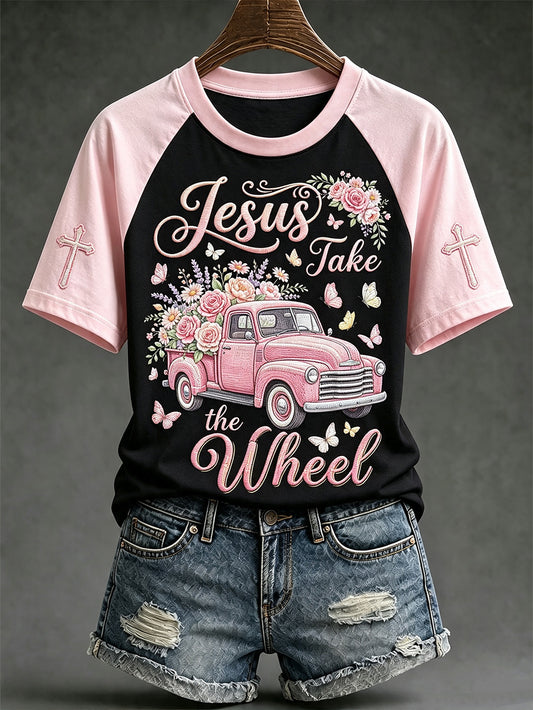 Women's faith-themed fun slogan pattern printed casual short-sleeve T-shirt