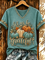 Women's Let Us Be Grateful Hebrews 12:28 with Pumpkins short-sleeved T-shirt