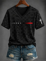 Women's JESUS Printed V-neck T-shirt