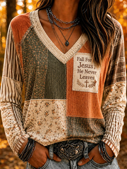 Women's Fall For Jesus He Never Leaves Printed Casual T-shirt