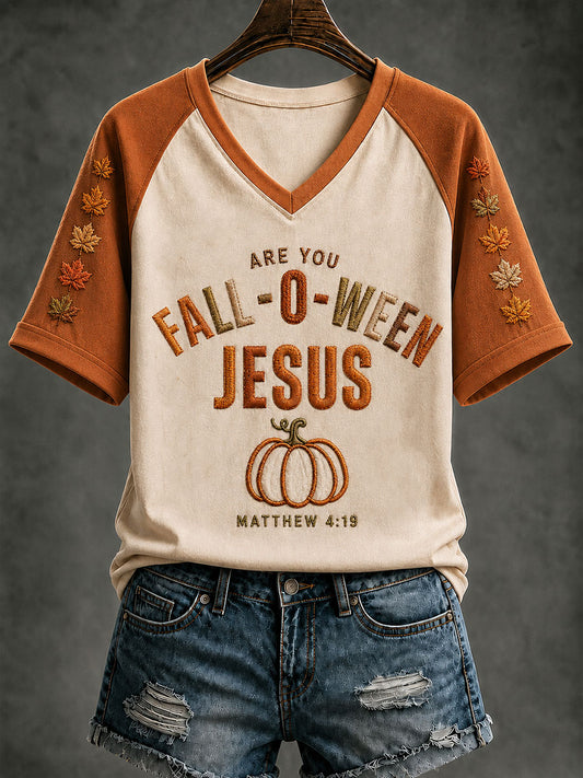 Women's Are You Fall-o-ween Jesus? V-neck T-shirt
