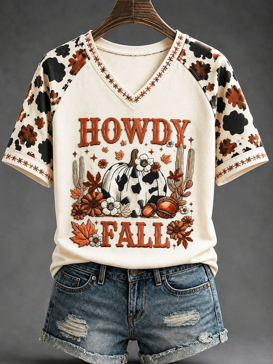 Women's "Howdy Fall" Bohemian Style Printed Casual T-Shirt