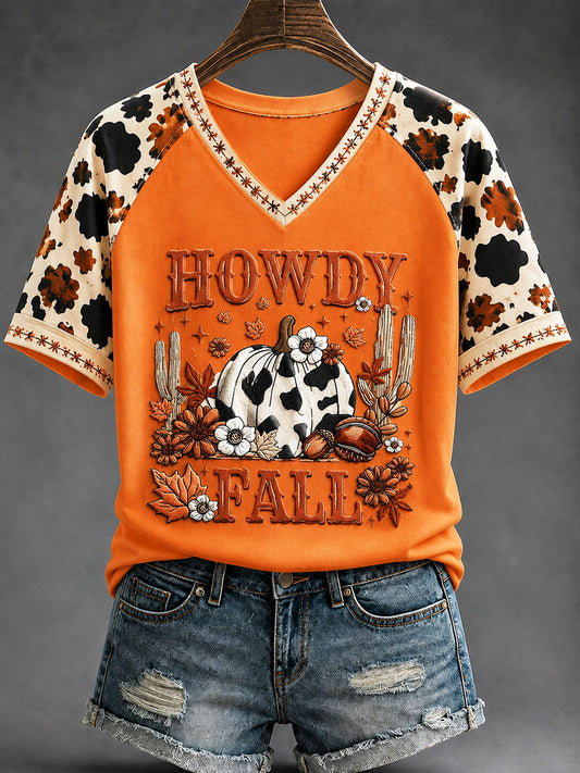 Women's "Howdy Fall" Bohemian Style Printed Casual T-Shirt