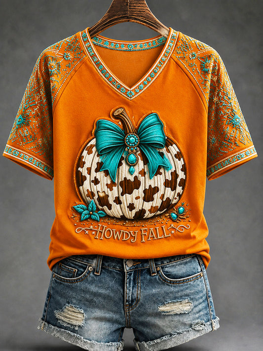 Women's "Howdy Fall" Bohemian Style Printed Casual T-Shirt