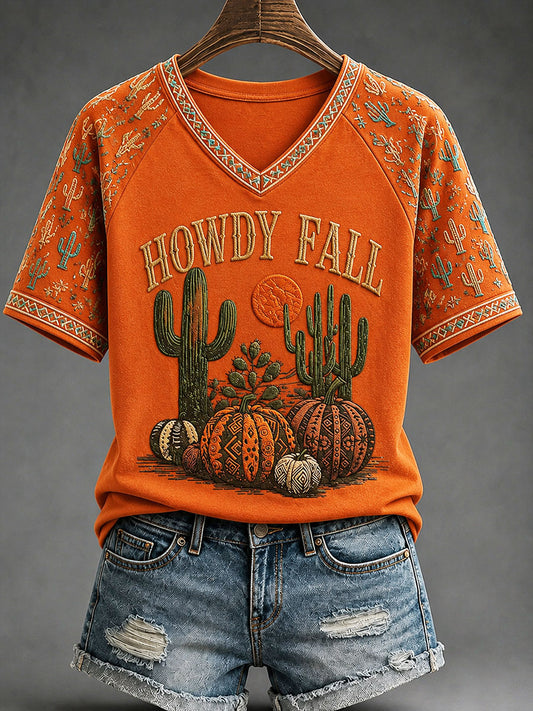 Women's "Howdy Fall" Bohemian Style Printed Casual T-Shirt