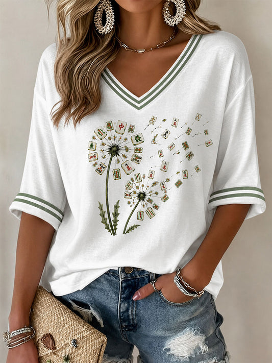 Women's Mahjong Print Casual T-Shirt
