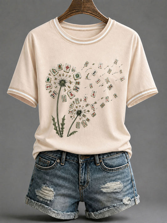 Women's Mahjong Print Casual T-Shirt