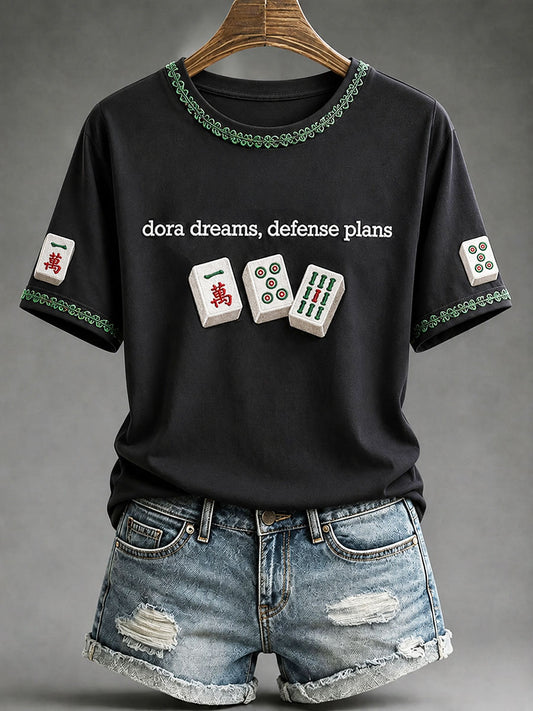 Women's"Dora Dreams,Defense Plans" Mahjong Casual T-shirt