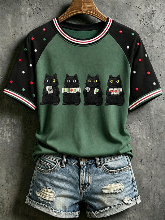 Women's Black Cats Mahjong T-Shirts
