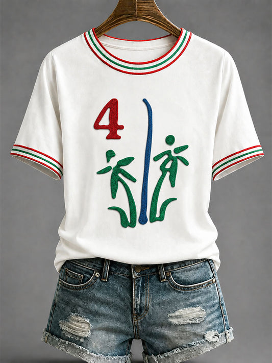 Women's Mahjong Print Casual T-Shirt