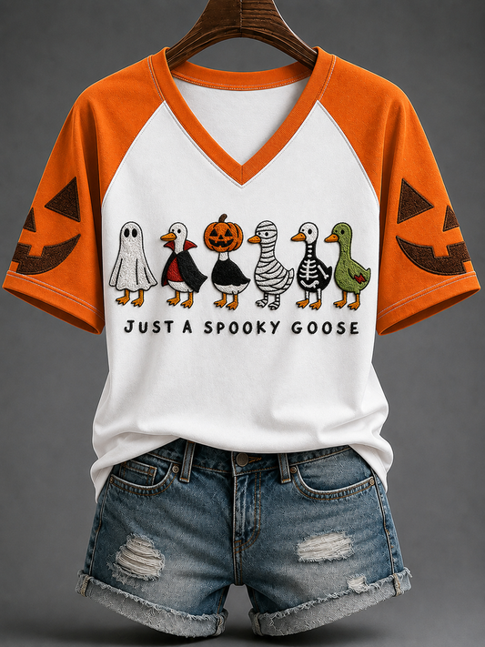 Women's Just A Spooky Goose V-neck Off-shoulder Short-sleeved T-shirt