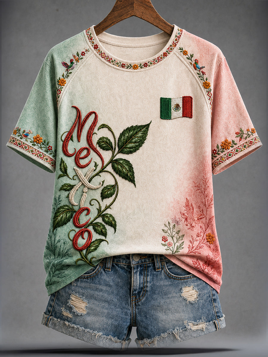 Women's Mexico Independence Day Art Printed T-shirt