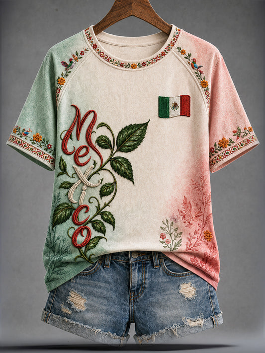Women's Mexico Independence Day Art Printed T-shirt